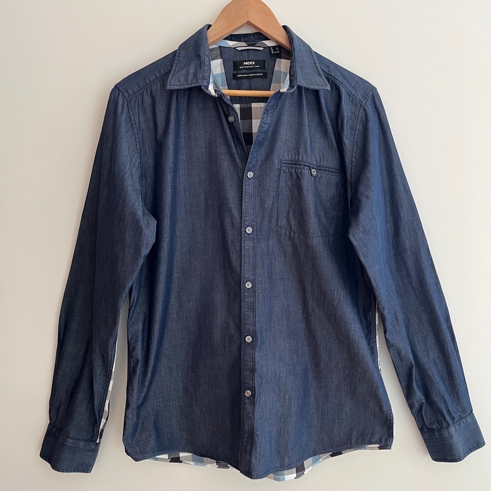 MEXX Metropolitan Semi-Slim Long Sleeve Button Front Shirt Contrast Fabric Back